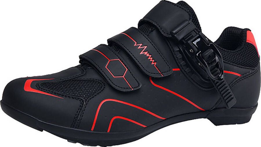 RAMBUX Fietsschoenen MTB Schoenen Heren & Dames Zwart Rood Platte Zool Wielrenschoenen Klikschoenen Mountainbike Racefiets