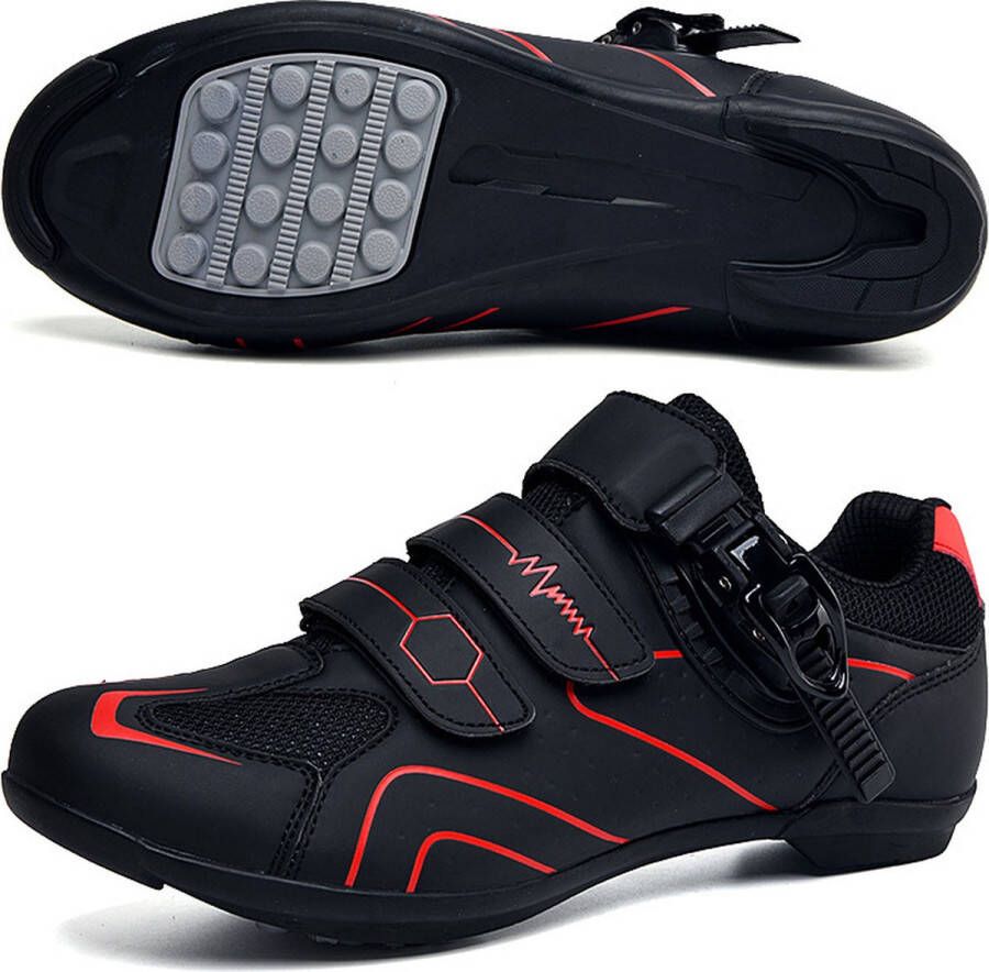 RAMBUX Fietsschoenen MTB Schoenen Heren & Dames Zwart Rood Platte Zool Wielrenschoenen Klikschoenen Mountainbike Racefiets