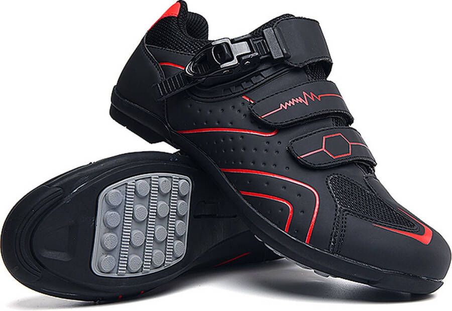 RAMBUX Fietsschoenen MTB Schoenen Heren & Dames Zwart Rood Platte Zool Wielrenschoenen Klikschoenen Mountainbike Racefiets