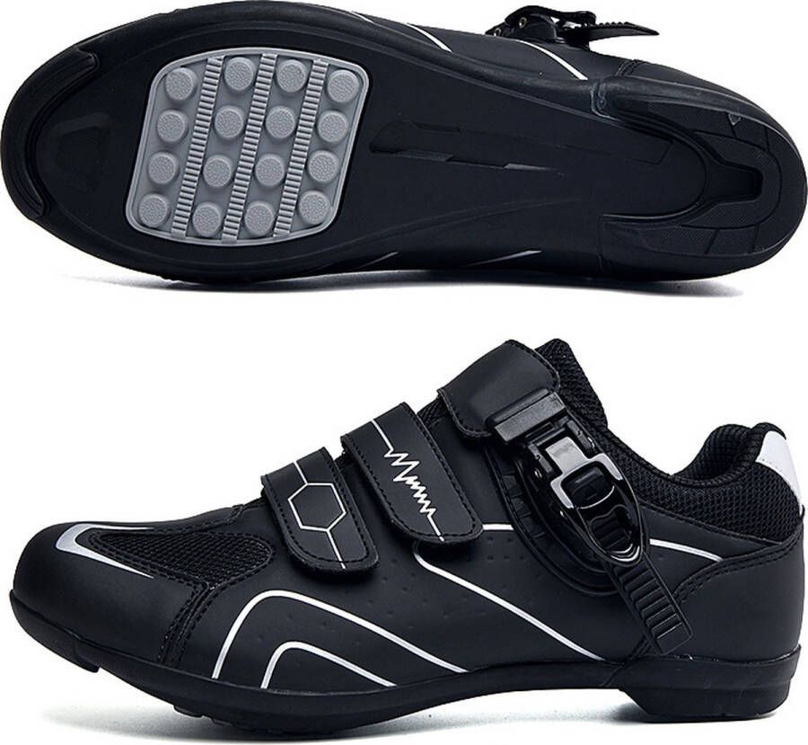 RAMBUX Fietsschoenen MTB Schoenen Heren & Dames Zwart Zilver Platte Zool Wielrenschoenen Klikschoenen Mountainbike Racefiets