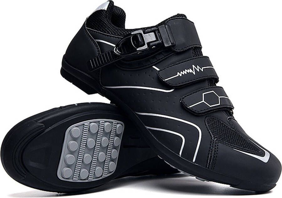 RAMBUX Fietsschoenen MTB Schoenen Heren & Dames Zwart Zilver Platte Zool Wielrenschoenen Klikschoenen Mountainbike Racefiets