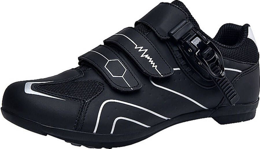 RAMBUX Fietsschoenen MTB Schoenen Heren & Dames Zwart Zilver Platte Zool Wielrenschoenen Klikschoenen Mountainbike Racefiets