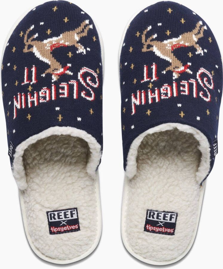 Reef X Tipsy Elves Sleighin' It dames pantoffels Blauw Wit