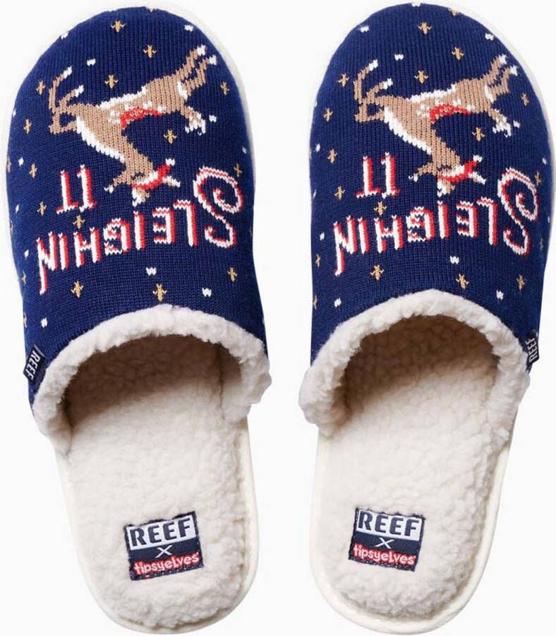 Reef X Tipsy Elves Sleighin' It dames pantoffels Sloffen Blauw Wit - Foto 2