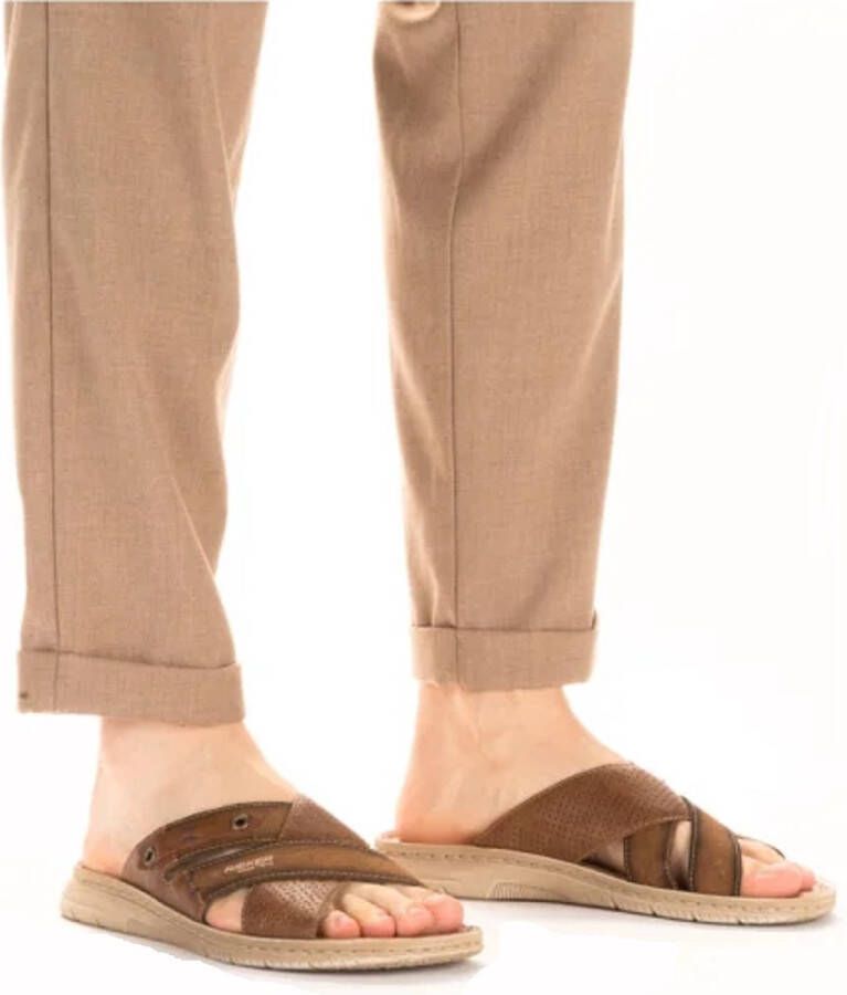 Rieker Bruine Gekruiste Banden Leren Slipper Brown Heren - Foto 4