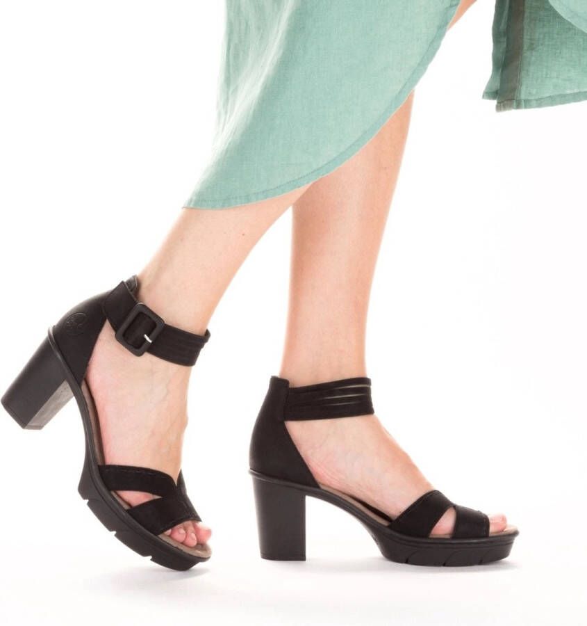 Rieker T60 Sandalen met hak zwart Nubuck Dames