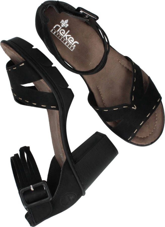 Rieker T60 Sandalen met hak zwart Nubuck Dames