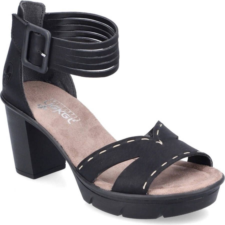 Rieker T60 Sandalen met hak zwart Nubuck Dames