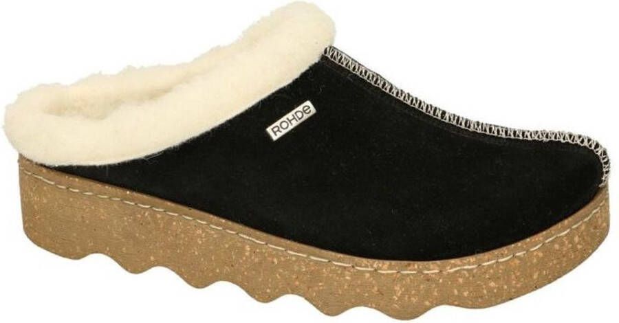 Rohde Pantoffel 6125 Zwart Suède Warm Gevoerd Verwisselbaar Voetbed 6½