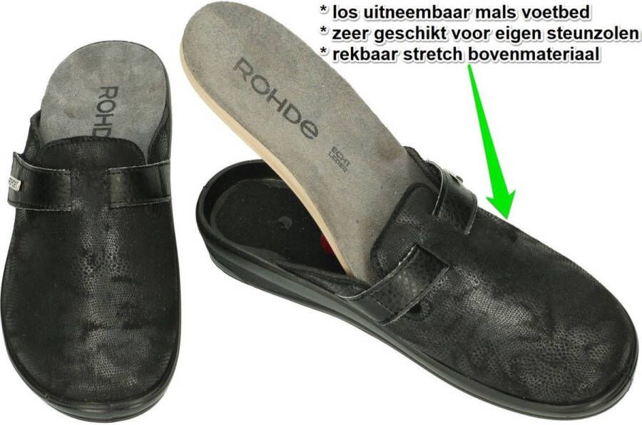 Rohde Pantoffel 6165 Zwart Stretch Verwisselbaar Voetbed