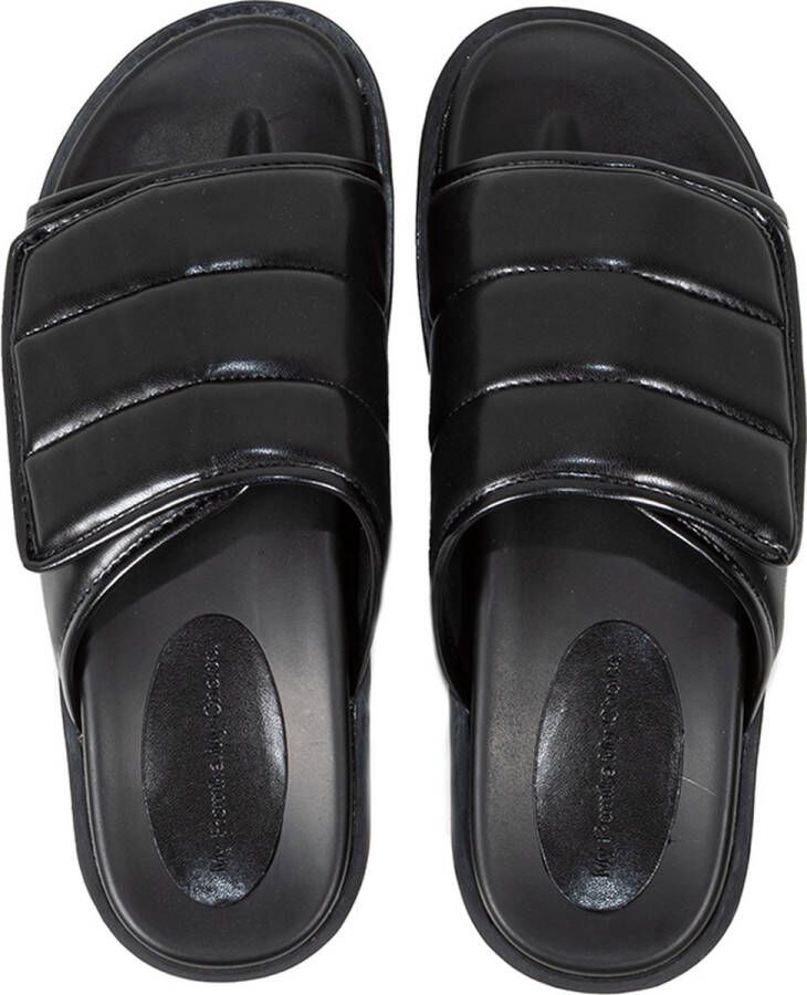 Romika Covered Footbed Quilted Upper Velcro Slide Men ZWART