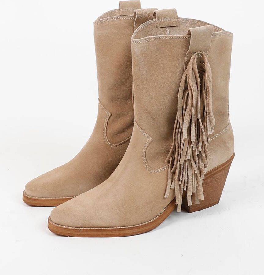 Sacha Dames Beige cowboylaarzen met hak en franjes