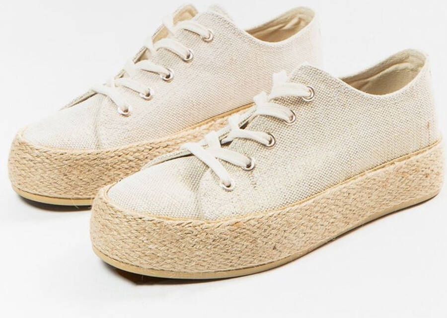 Sacha Dames Beige glitter sneakers met touwzool - Foto 3