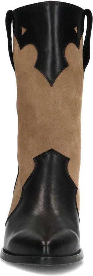 Sacha Dames Beige leren cowboylaarzen met zwarte details