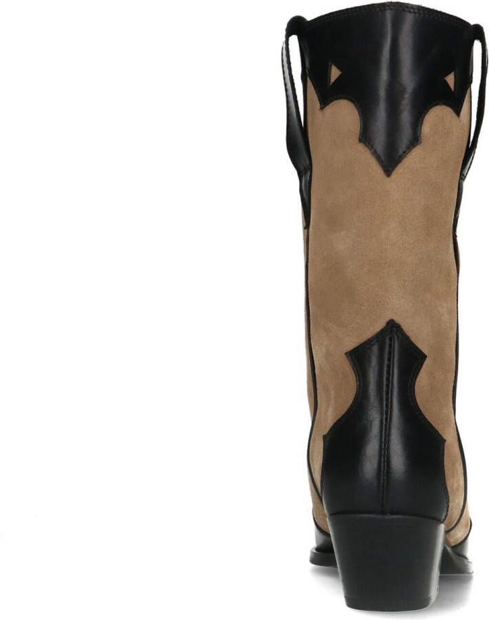 Sacha Dames Beige leren cowboylaarzen met zwarte details