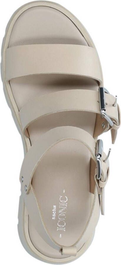 Sacha Dames Beige leren plateau sandalen met gespen - Foto 4