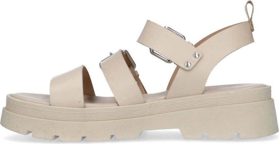 Sacha Dames Beige leren plateau sandalen met gespen - Foto 7