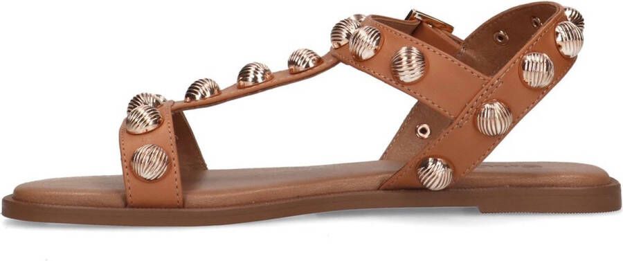 Sacha Dames Beige leren sandalen met goudkleurige studs - Foto 6