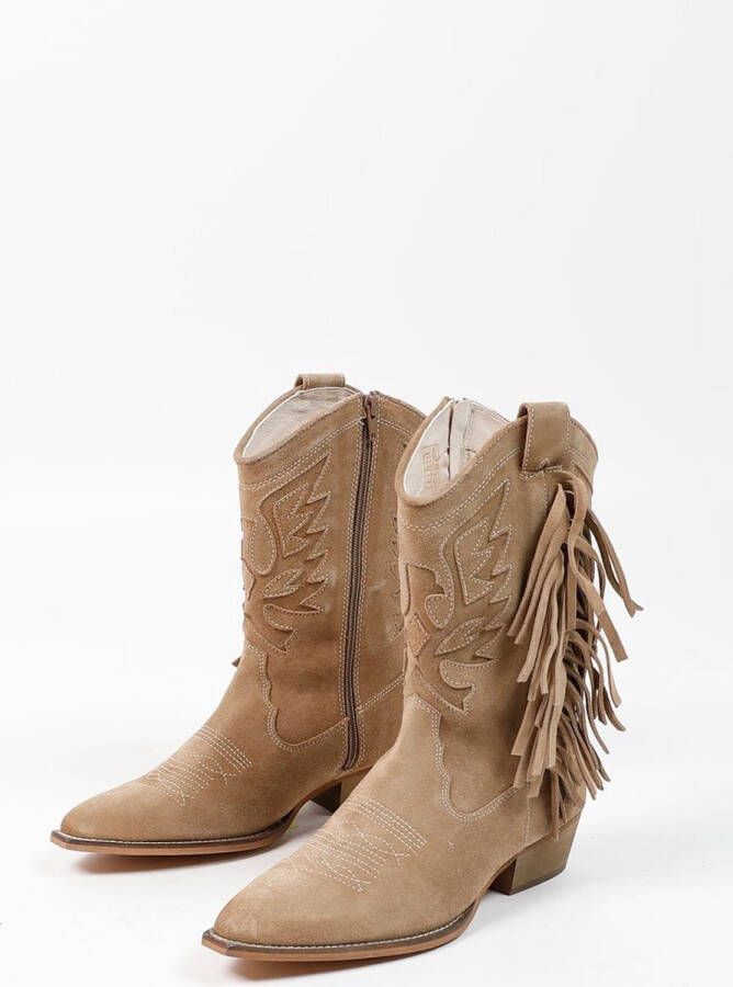 Sacha Dames Beige suède cowboylaarzen met franjes