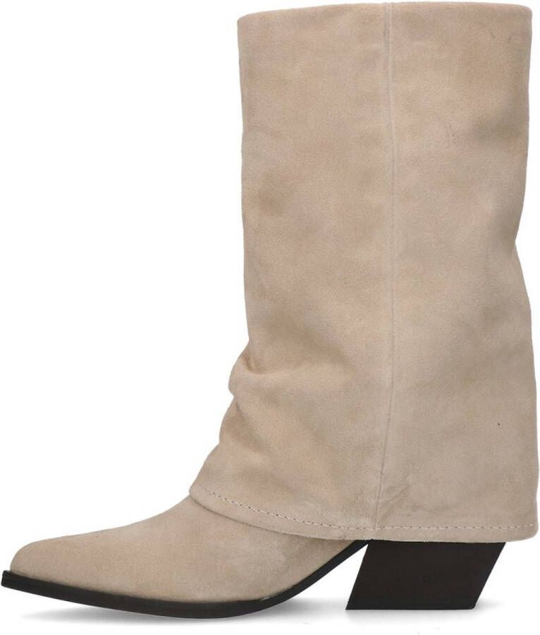 Sacha Dames Beige suède western enkellaarsjes met flap