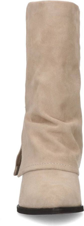 Sacha Dames Beige suède western enkellaarsjes met flap