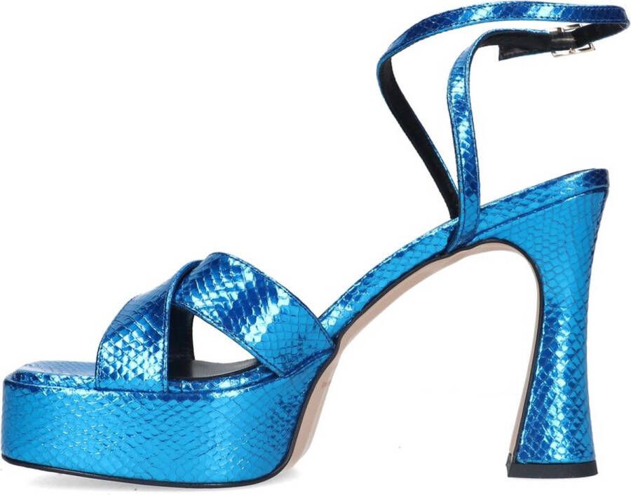 Sacha Dames Blauwe metallic platform sandalen met hak