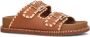 Sacha Dames Camel leren slippers met gespen - Thumbnail 6