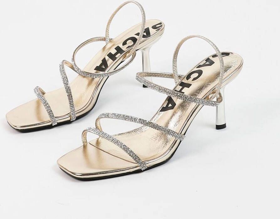 Sacha Dames Gouden strass sandalen met hak