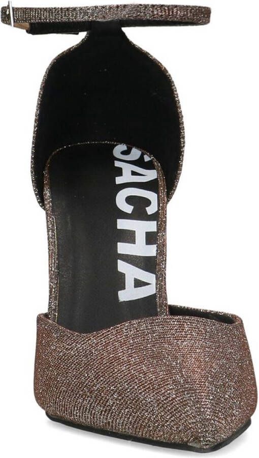 Sacha Dames Goudkleurige glitter pumps met enkelbandje