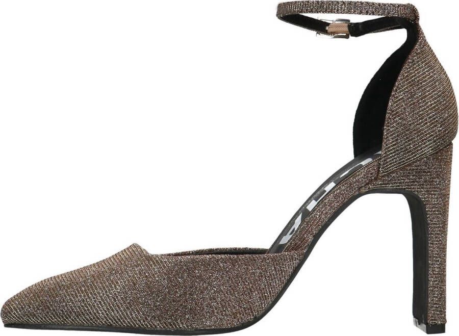 Sacha Dames Goudkleurige glitter pumps met enkelbandje