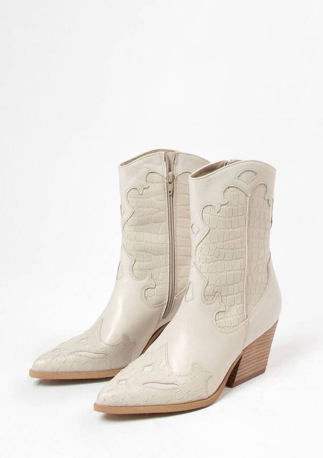 Sacha Dames Off white leren cowboylaarsjes met croco detail - Foto 6