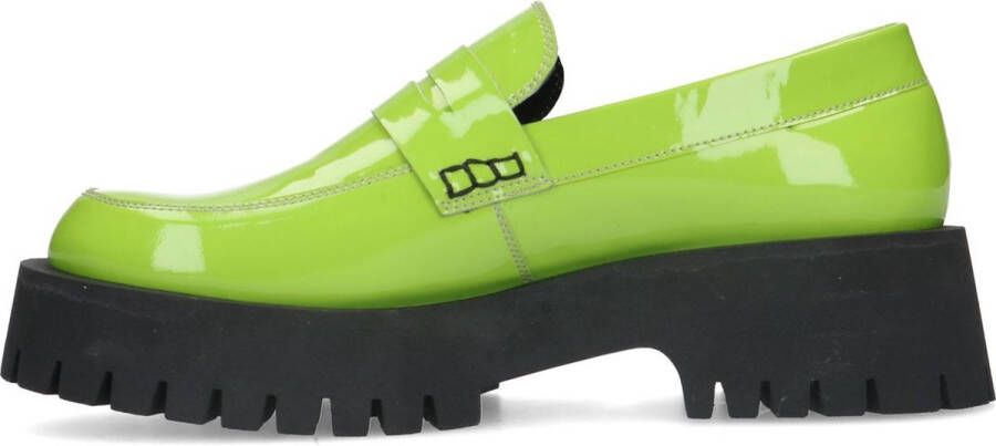 Sacha Dames Limegroene leren loafers