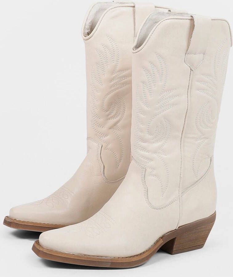 Sacha Dames Off white leren cowboylaarzen