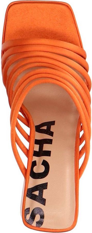 Sacha Dames Oranje satin sandalen met plateau hak