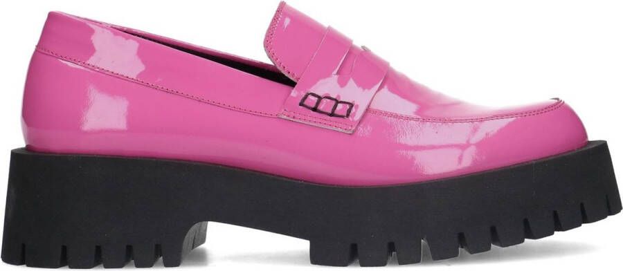 Sacha Dames Roze leren platform loafers