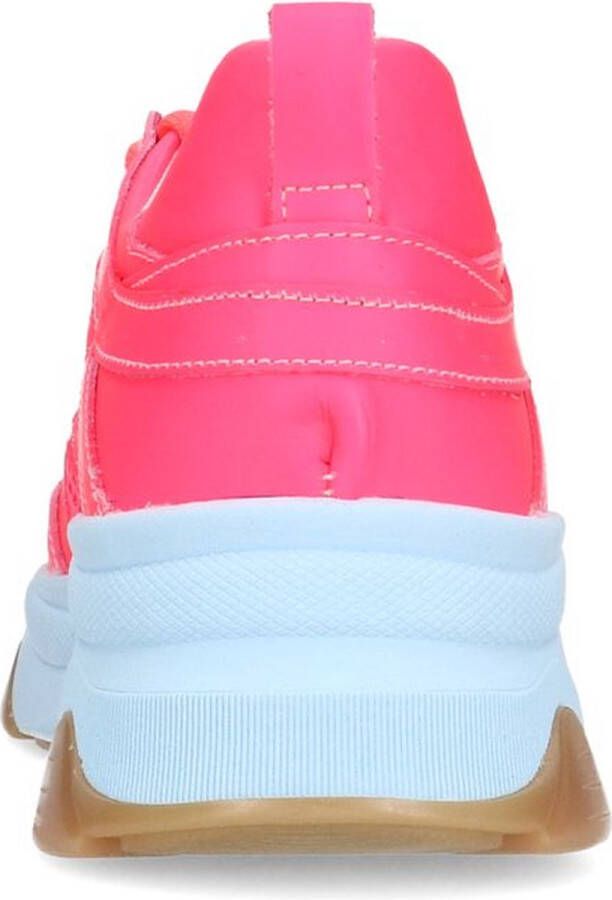 Sacha Dames Roze leren platform sneakers met lichtblauwe zool - Foto 3