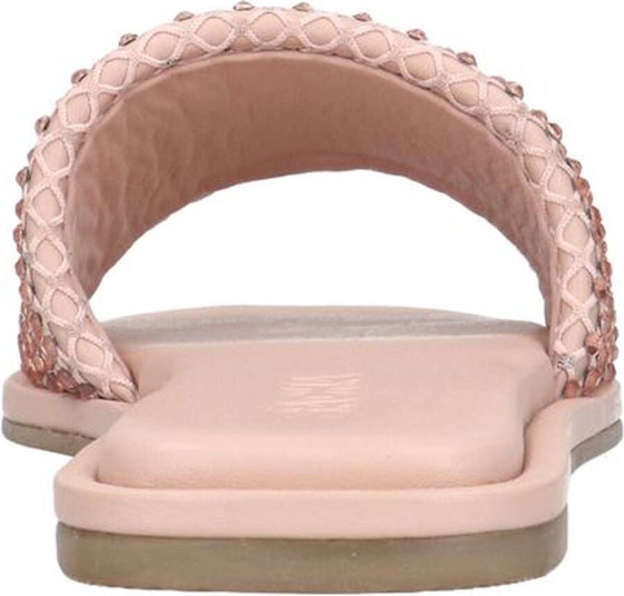 Sacha Dames Roze leren slippers met strass band
