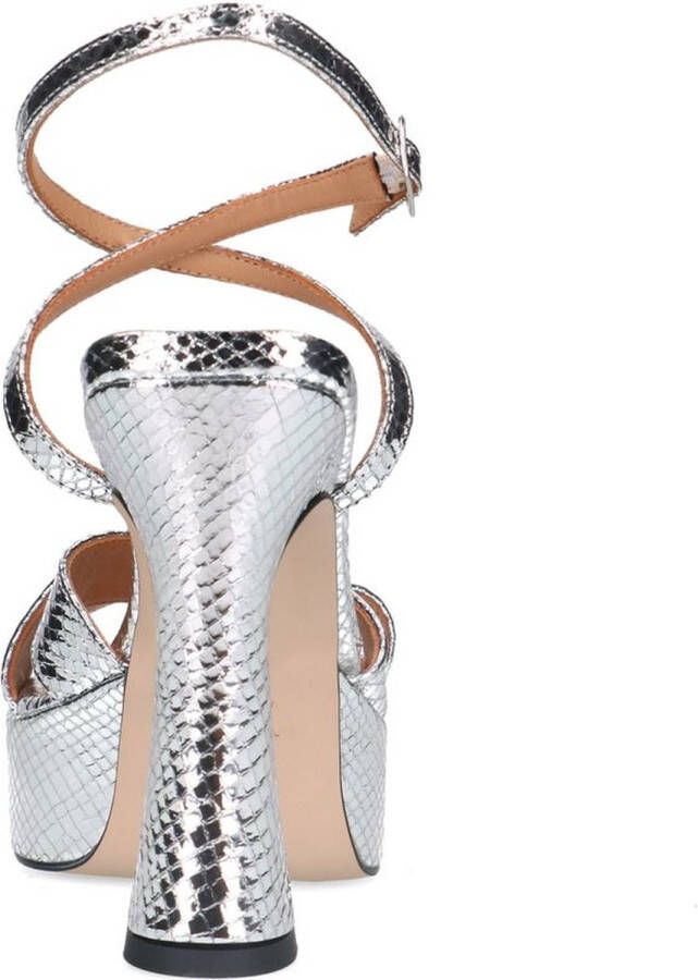 Sacha Dames Zilverkleurige metallic platform sandalen met hak