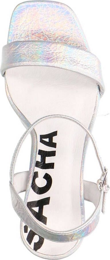 Sacha Dames Zilverkleurige metallic sandalen met hak