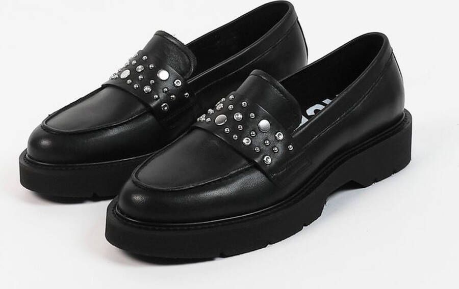 Sacha Dames Zwarte chunky loafers met zilverkleurige studs