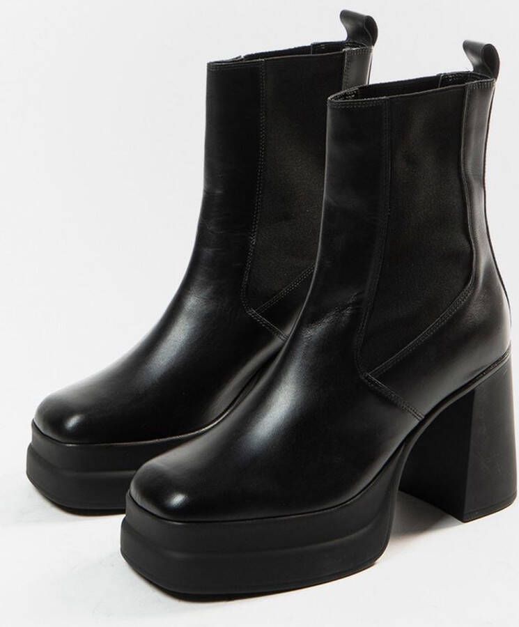 Sacha Dames Zwarte leren Chelsea boots met plateau hak