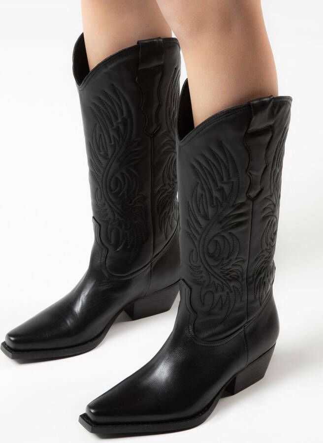 Sacha Dames Zwarte leren cowboylaarzen