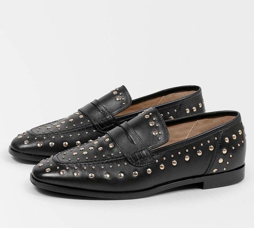 Sacha Dames Zwarte leren penny loafers met studs