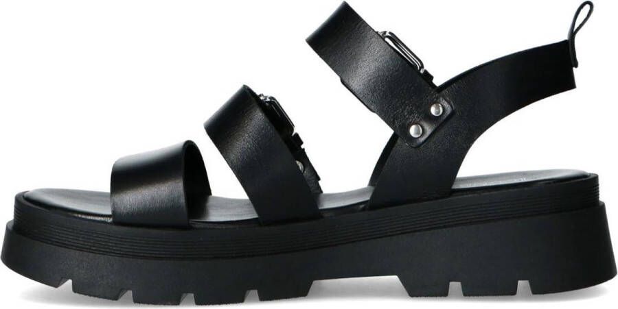 Sacha Dames Zwarte leren sandalen met zilverkleurige gespen - Foto 8