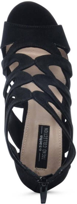 Sacha Dames Zwarte opengewerkte sandalen met hak