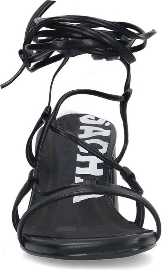 Sacha Dames Zwarte sandalen met hak en strikveters