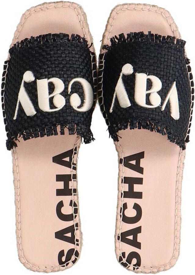 Sacha Dames Zwarte slippers met touwzool
