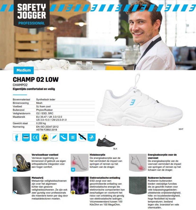 safety jogger Champ O2 Low Sneaker SR ESD Wit