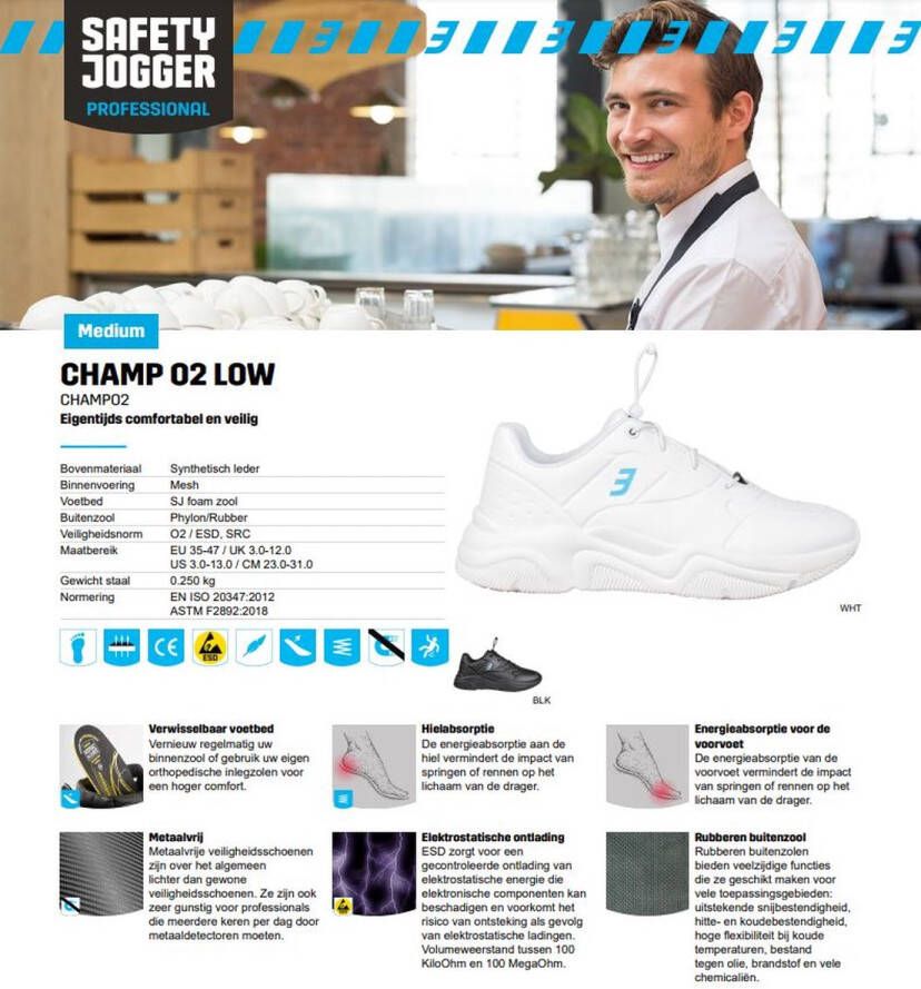 Safety Jogger Oxypas Champ O2 Low Sneaker SRC ESD Zwart – - Foto 2