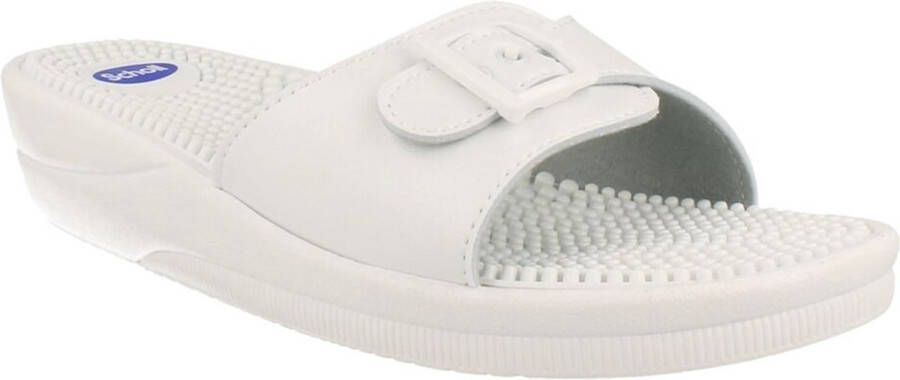 Scholl NEW MASSAGE PVC Womens White FALSO Mules White